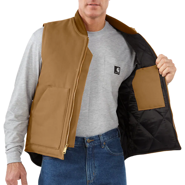 トップス ARMEN ZIP-UP FLEECE RIB COLLAR VEST Men's Relaxed Fit Firm Duck Insulated Rib Collar Vest – Sports