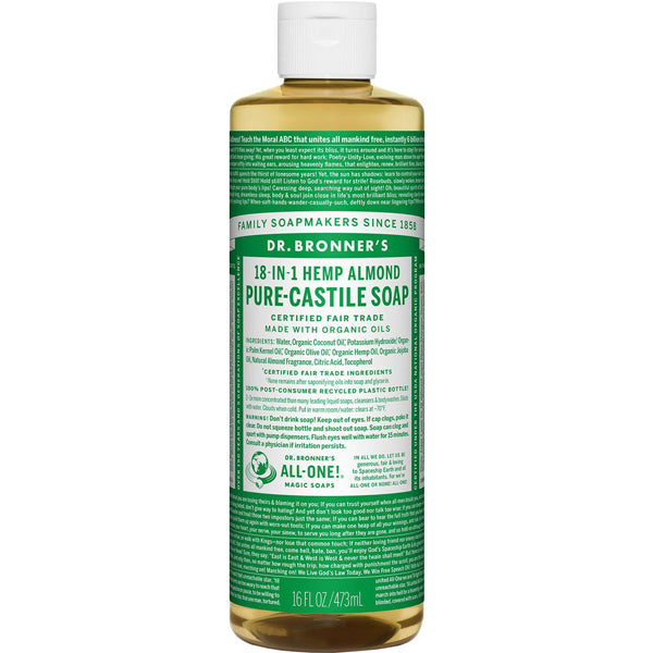 castile soap for indoor plants Dr. Bronner's Almond Pure-Castile Liquid Soap, 16 fl. oz