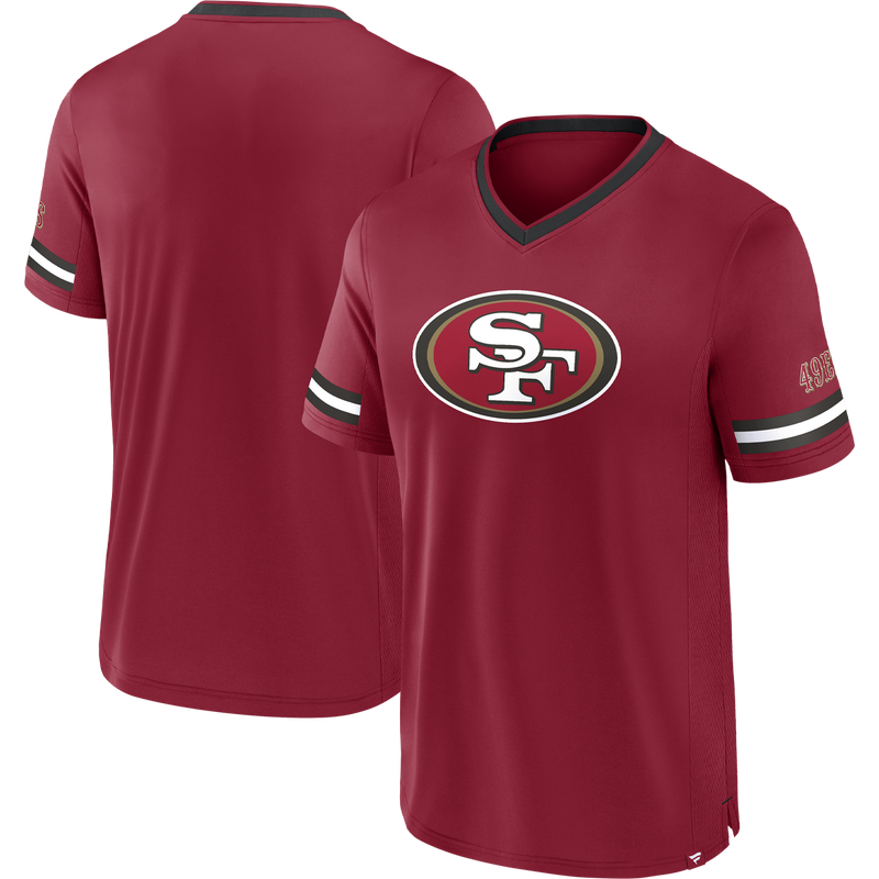Men's 49ers Stripe Stacking Poly Fashion Top, Fanatics 49ers Stripe Stacking Poly Fashion Top front and back