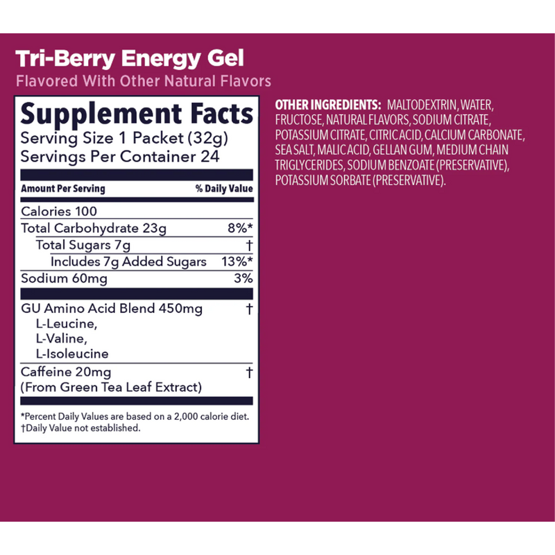 Original Energy Gel, GU Original Energy Gel Triberry w/ Caffeine Nutrition Facts