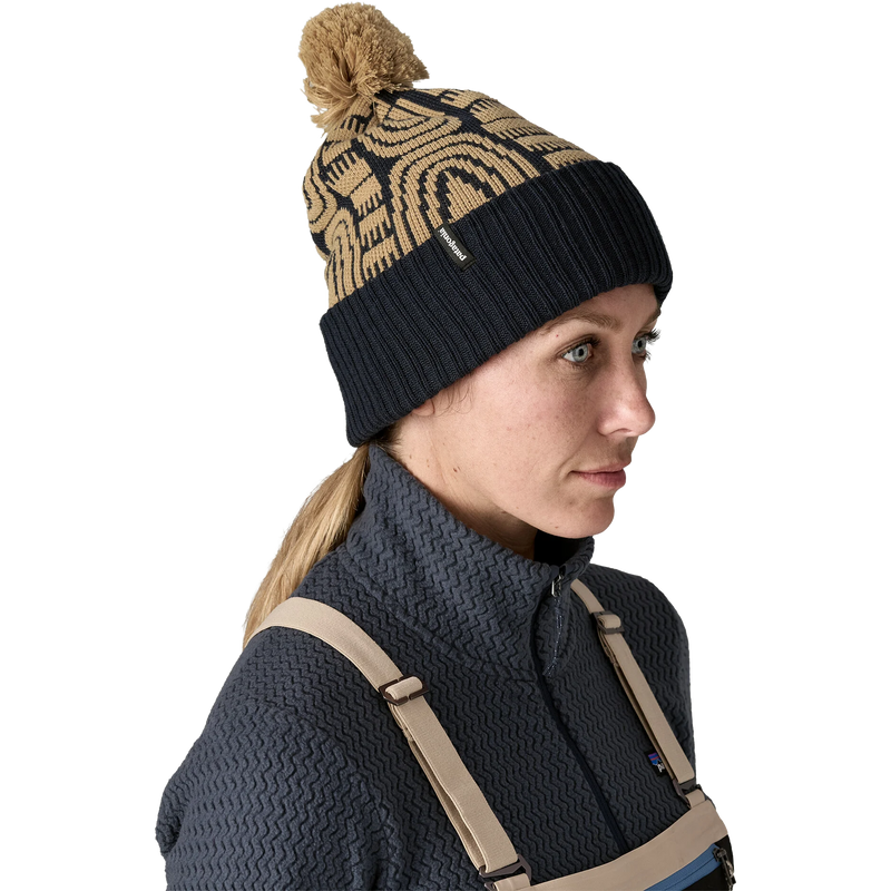 Powder Town Beanie, Patagonia Powder Town Beanie in FLSK-Flow Sunken Blue on model