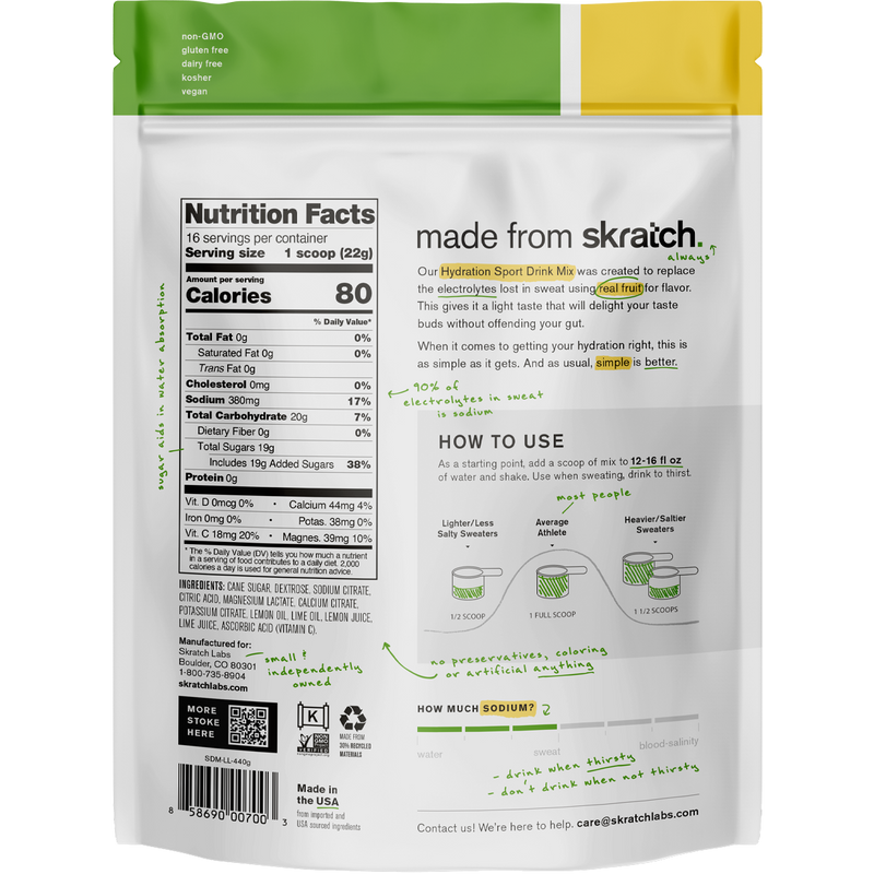 Hydration Sport Drink Mix (20 Servings), Skratch Labs Hydration Sport Drink Mix (20 Servings) back of package