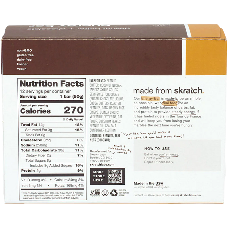 Energy Bar Sport Fuel, Skratch Labs Energy Bar Sport Fuel back of package