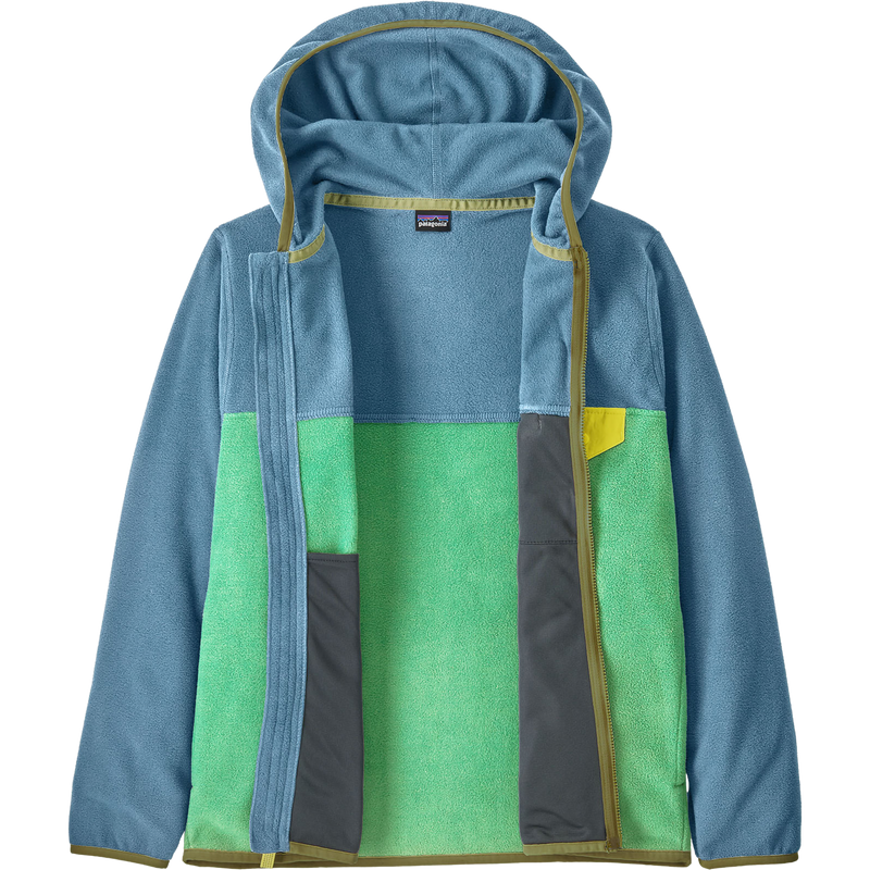Youth Micro D Snap-T Jacket, Patagonia Youth Micro D Snap-T Jacket in ETLS-Early Teal w/Shore Blue unzipped