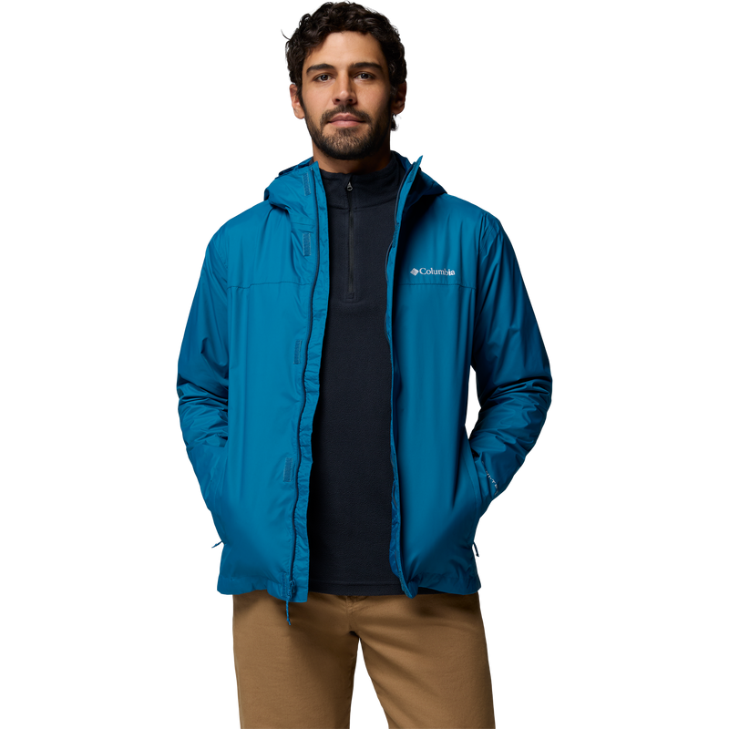 Men's Watertight II Jacket, Columbia Men's Watertight II Jacket in 442 Phoenix Blue unzipped