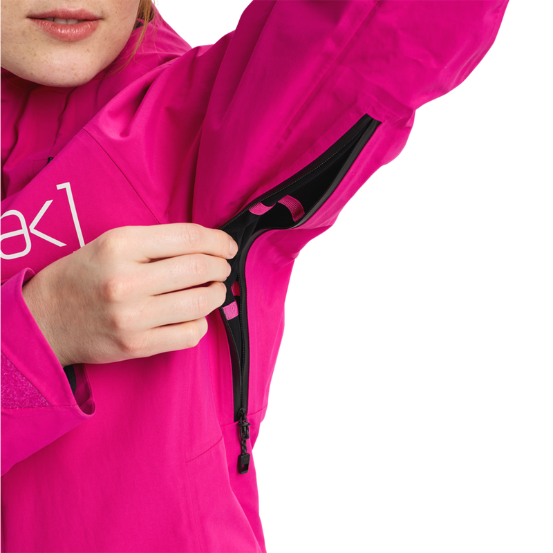 Women's AK Gore-Tex Upshift Jacket, Burton Women's AK Gore-Tex Upshift Jacket in 69P-Very Berry pit vent and zippper
