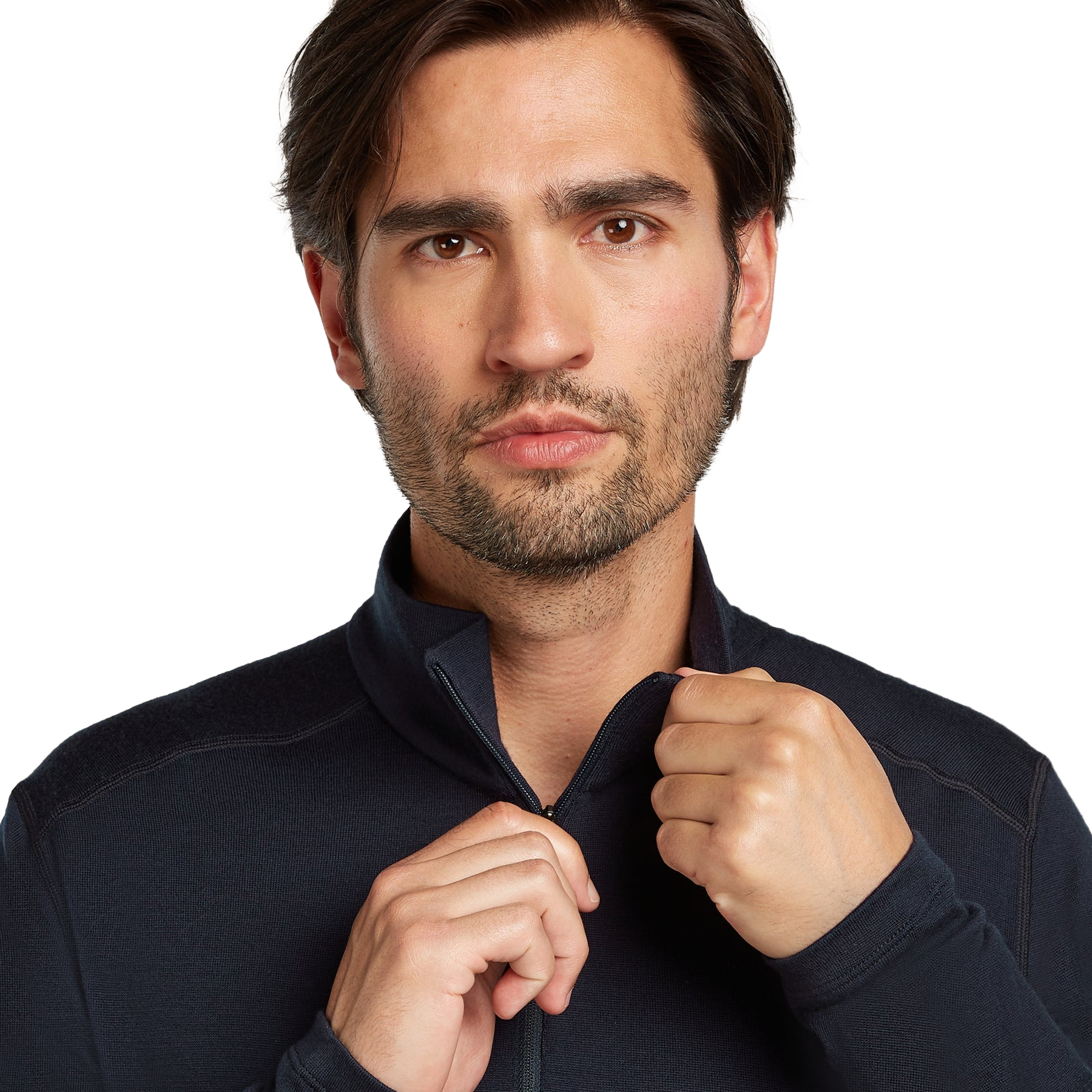 Icebreaker Men's 260 Tech Long Sleeve Half Zip collar being zipped