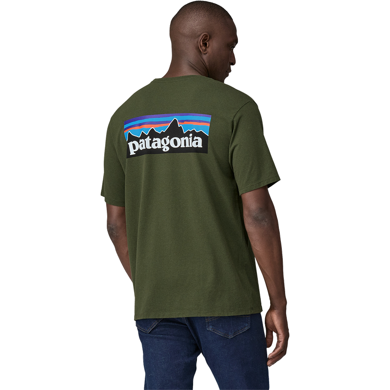 Men's P-6 Logo Responsibili-Tee, Patagonia Men's P-6 Logo Responsibili-Tee in Torrey Pines Green back on model