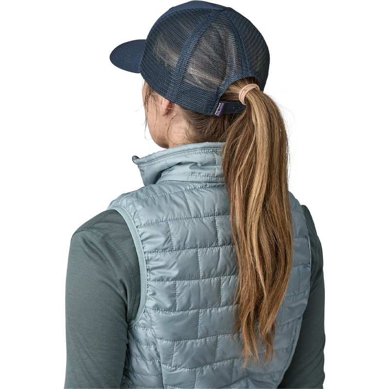 P-6 Logo Trucker Hat, Patagonia P-6 Logo Trucker Hat in New Navy on model back view
