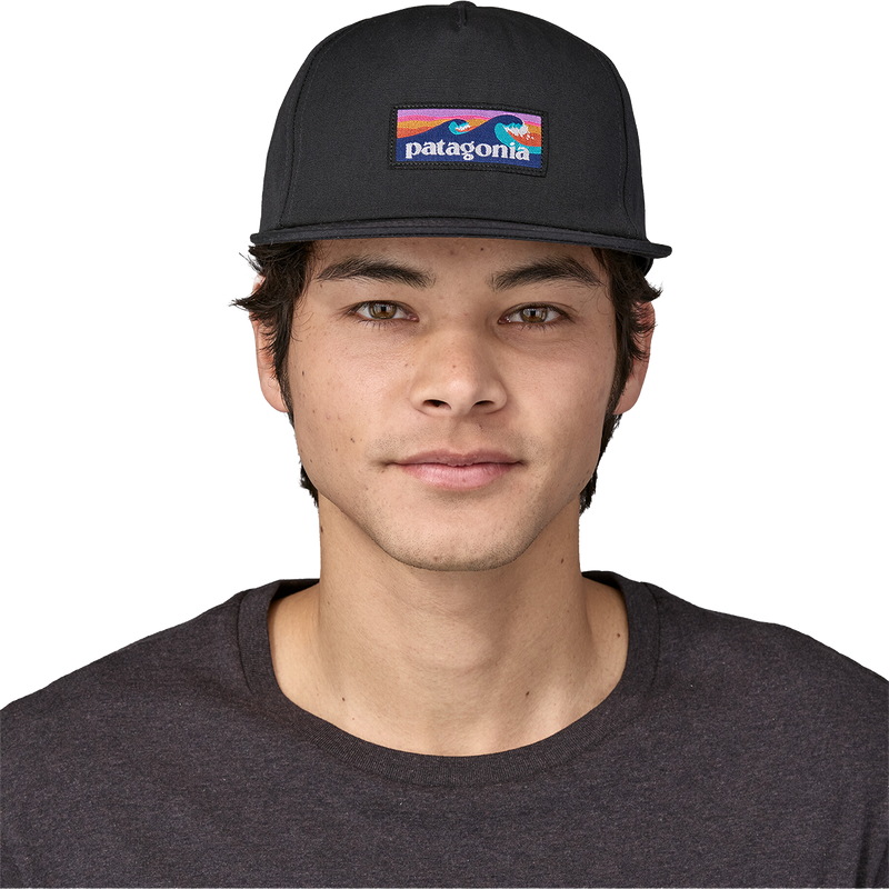 Boardshorts Label Funfarer Cap, Patagonia Boardshort Label Funfarer Cap in Ink Black front on model