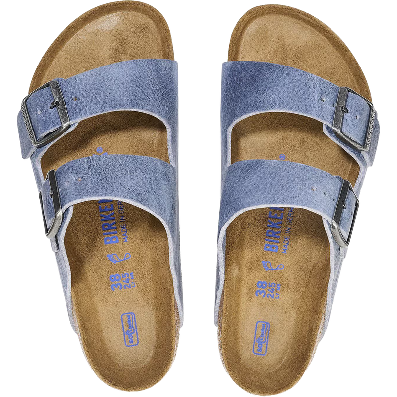 Birkenstock Women's Arizona oiled leather - Medium/Narrow in Dusty Blue pair top