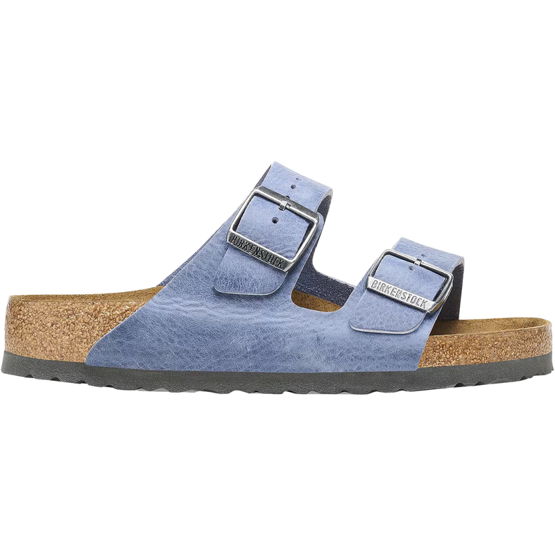 Birkenstock Women's Arizona oiled leather - Medium/Narrow in Dusty Blue right profile