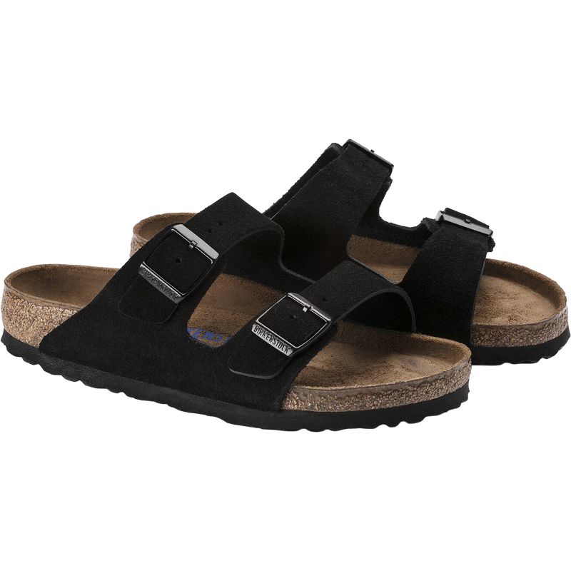 Women's Arizona Soft Footbed, Birkenstock Women's Arizona Soft Footbed in BL Black pair right