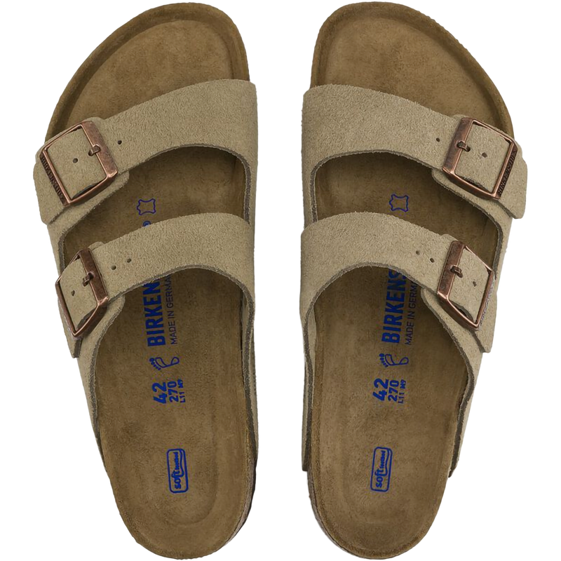 Women's Arizona Soft Footbed, Birkenstock Women's Arizona Soft Footbed in Taupe Suede pair top