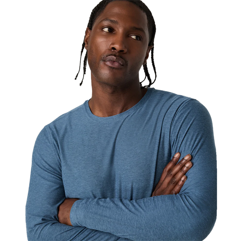 Men's Long-Sleeve Strato Tech Tee, Vuori Men's Long-Sleeve Strato Tech Tee in HPB-Pool Blue Heahter front