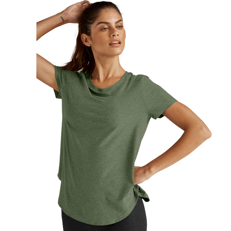 Beyond Yoga Women's On The Down Low Tee in Moss Green Heather