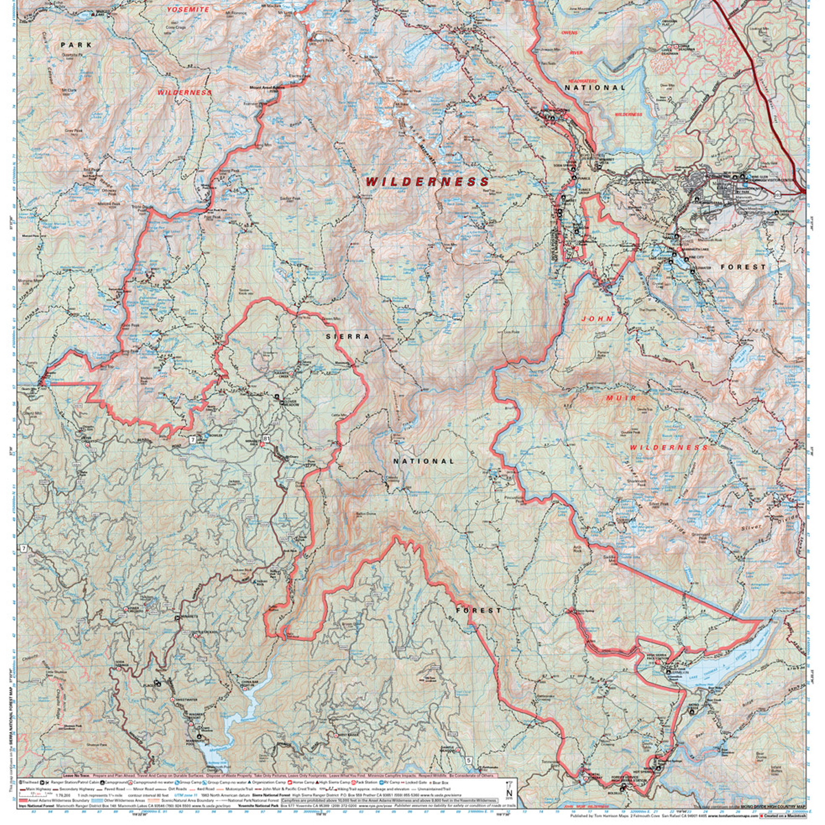 Ansel Adams Wilderness Map alternate view