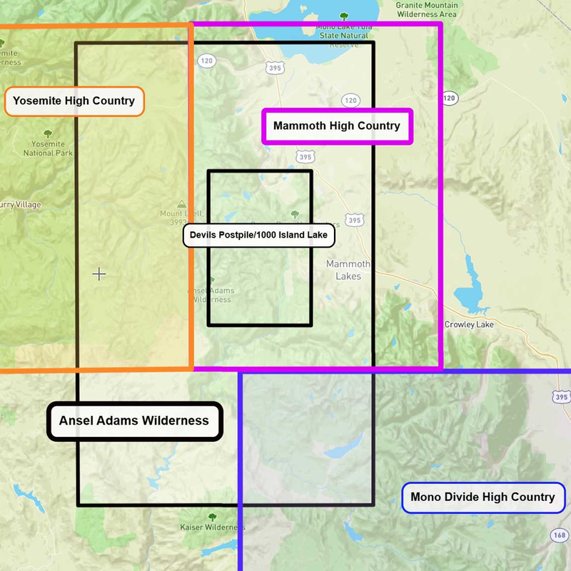 Devils Postpile - 1000 Island Lake, Tom Harrison Maps Devils Postpile - 1000 Island Lake coverage area