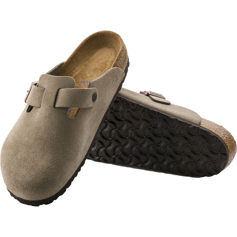 Men's Boston Clog Soft Footbed, Birkenstock Men's Boston Clog Soft Footbed Taupe top and bottom