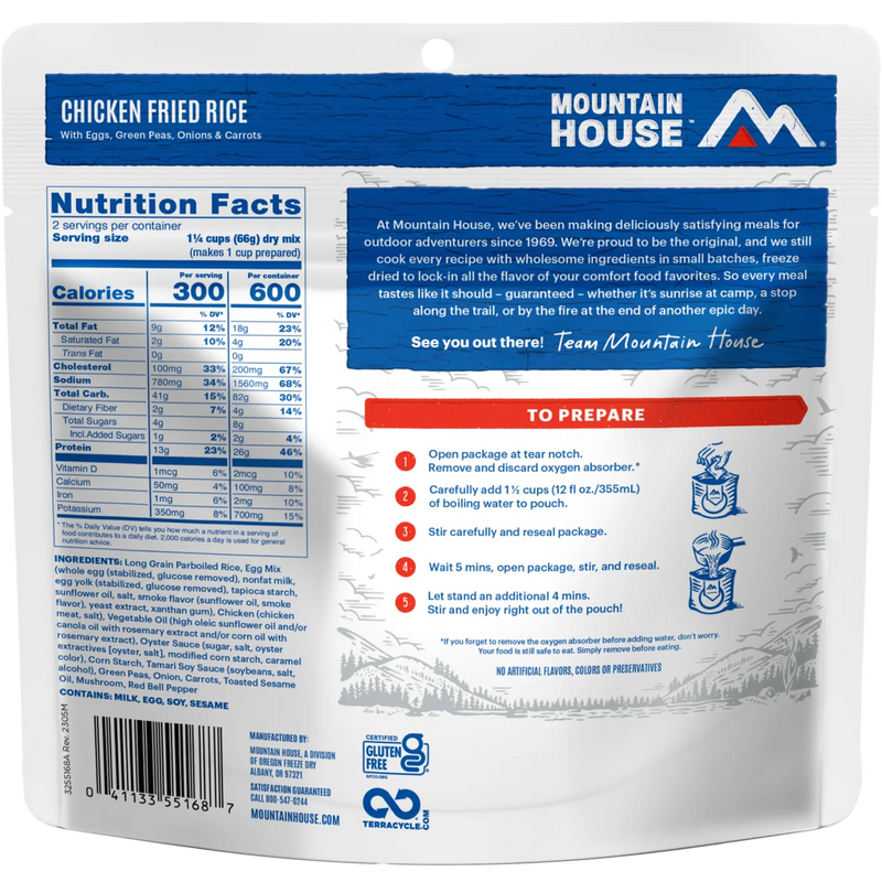Chicken and Fried Rice (2 Servings), Mountain House Chicken and Fried Rice (2 Servings) back of package