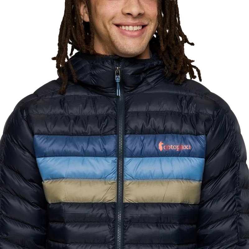 Men's Fuego Down Hooded Jacket, Cotopaxi Men's Fuego Down Hooded Jacket in CBNST-Carbon Stripes front