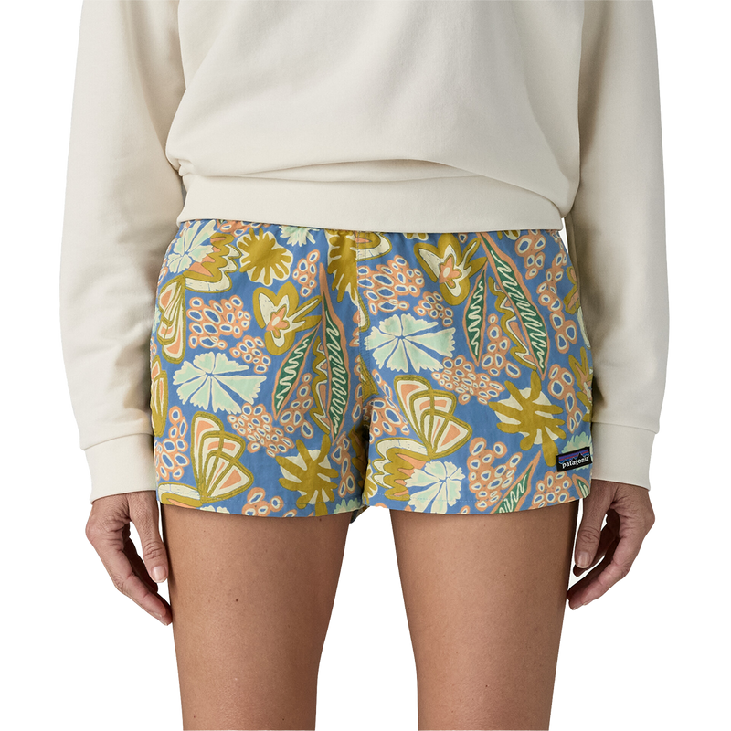 Women's Barely Baggies Short 2.5", Patagonia Women's Barely Baggies Short 2.5" in FLRA-Florish: Abundant Blue on model front