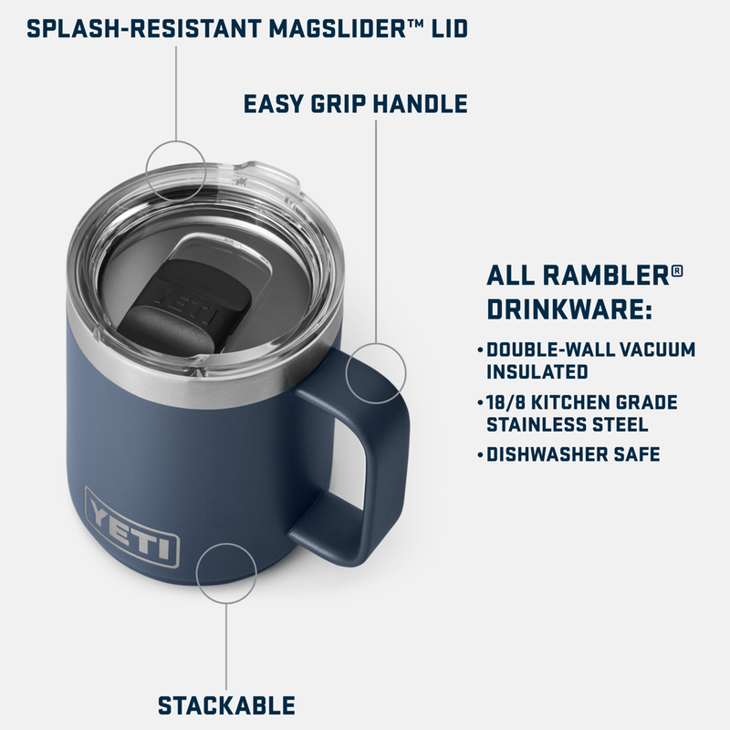 Rambler 10 oz Stackable Mug with MagSlider Lid, Yeti Rambler 10 oz MagSlider Mug features