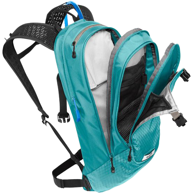 Women's M.U.L.E. 12, Camelbak Women's M.U.L.E. 12 in Latigo Teal unzipped