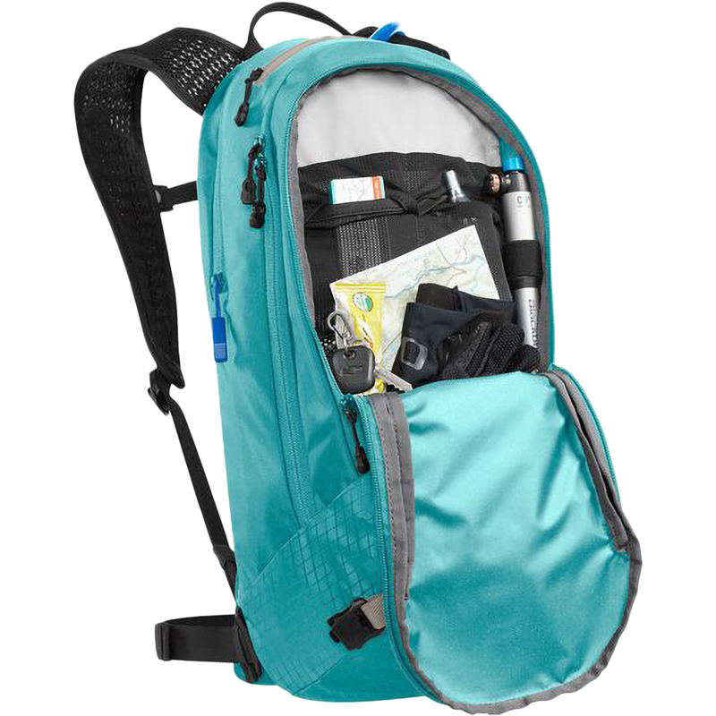 Women's M.U.L.E. 12, Camelbak Women's M.U.L.E. 12 in Latigo Teal unzipped