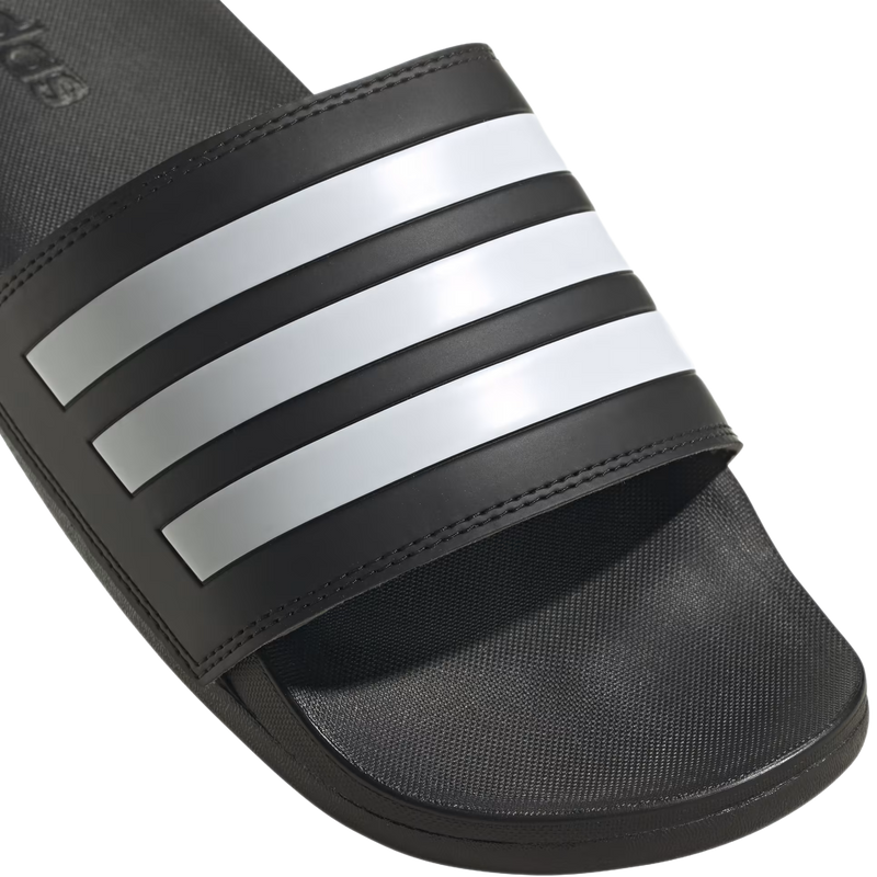 Men's Adilette Comfort, Adidas Men's Adilette Comfort in Black/White/Black toe strap top 