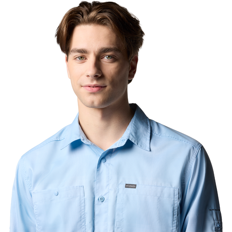 Men's Silver Ridge Utility Lite Plaid Long Sleeve, Columbia Silver Ridge Utility Lite Plaid LS collar