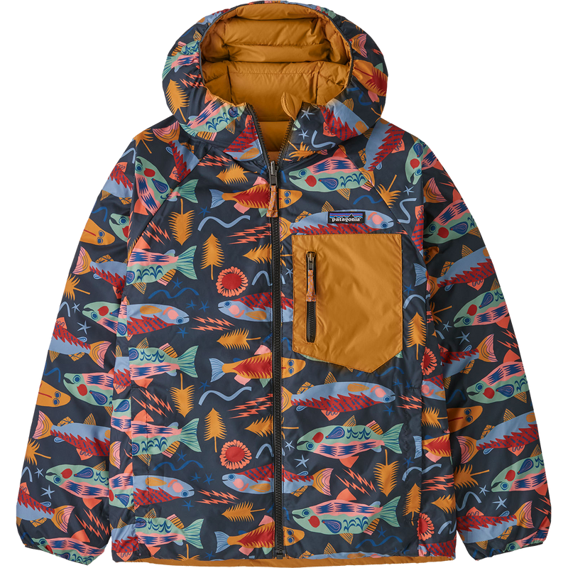 Youth Reversible Down Sweater Hoody, Patagonia Youth Reversible Down Sweater Hoody patterned front