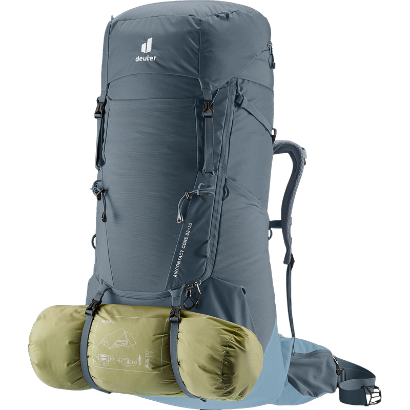 Aircontact Core 65+10, Deuter Aircontact Core 65+10 in Graphite-Shale with tent