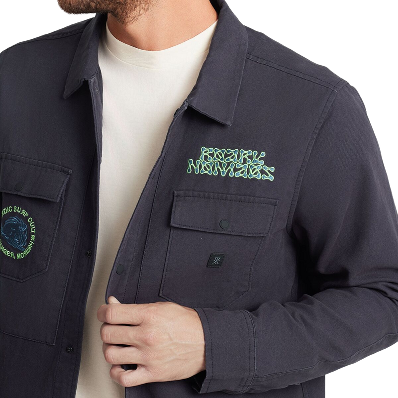 Men's Hebrides Unlined Jacket, Roark Hebrides Unlined Jacket in DNV-Dark Navy left pocket and graphic