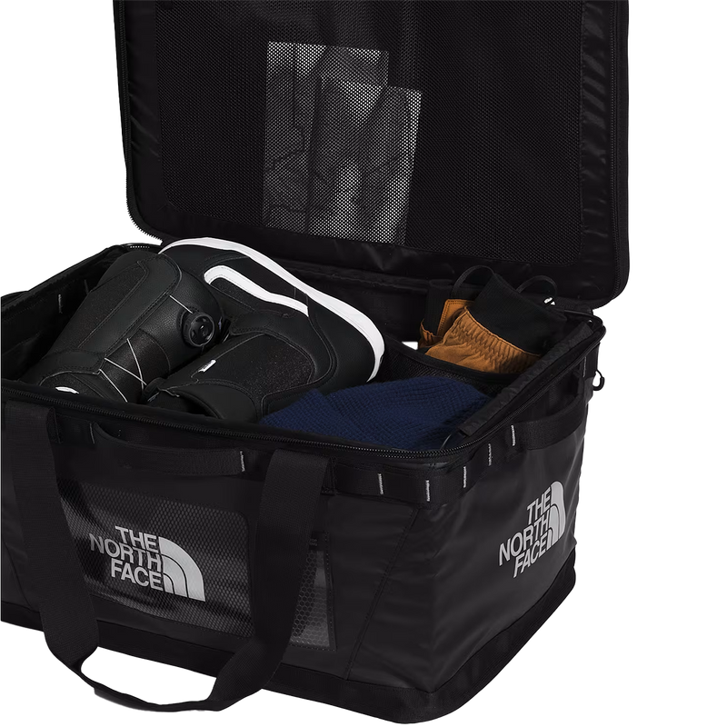 Base Camp Gear Box - Medium, The North Face Base Camp Gear Box - Medium in 4HF-TNF Black/TNF Black-NPF unzipped with gear