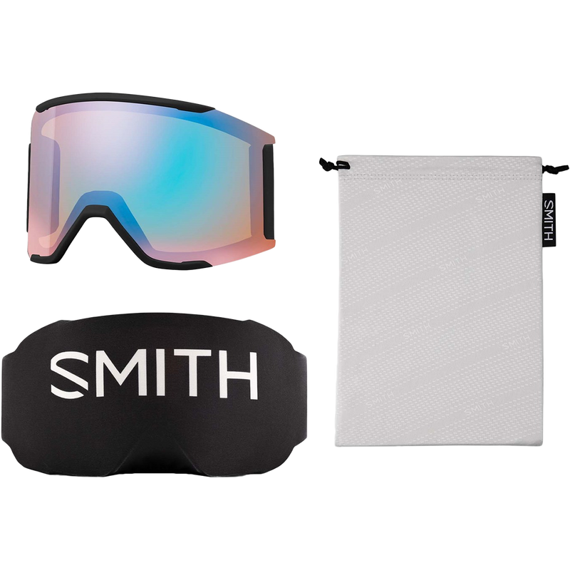 Squad MAG Low Bridge + Bonus Lens, Smith Sport Optics Squad MAG Low Bridge Fit in Black + CP Pro Photochromic Gold Mirror extra lens and accessories