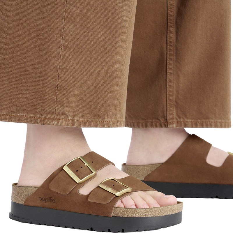 Women's Arizona Platform, Birkenstock Women's Arizona Platform in Dark Tea on model right