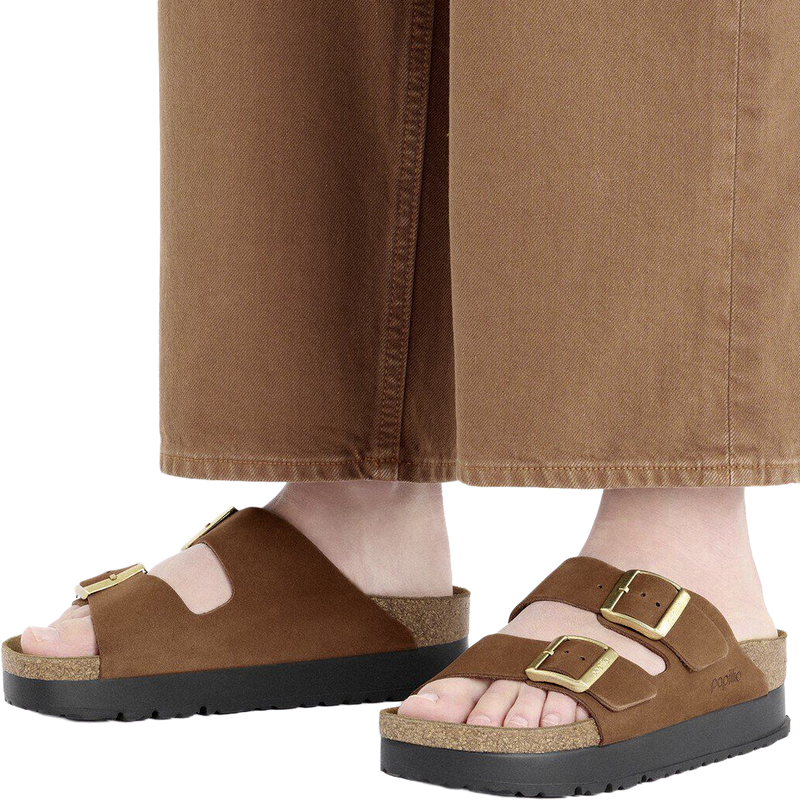 Women's Arizona Platform, Birkenstock Women's Arizona Platform in Dark Tea on model left