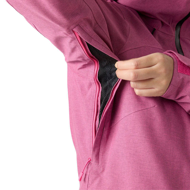 Helly Hansen Women's Powderqueen 3.0 Jacket in Hot Pink underarm vent detail