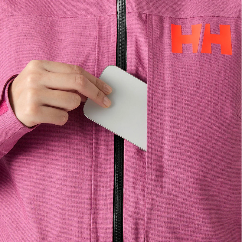 Helly Hansen Women's Powderqueen 3.0 Jacket in Hot Pink front pocket detail