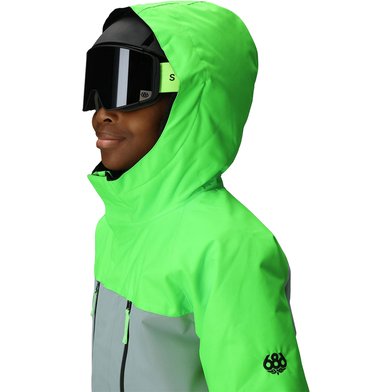 Youth Geo Insulated Jacket, 686 Youth Geo Insulated Jacket in BGRC-Borealis Green Colorblock hood