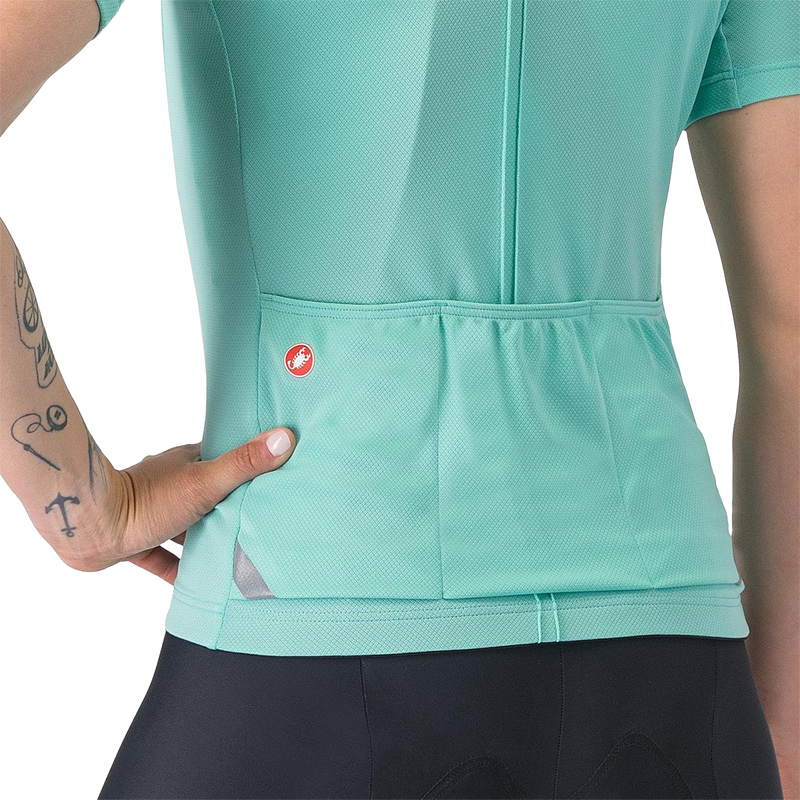 Women's Anima 4 Jersey, Castelli Women's Anima 4 Jersey in 457 Pool Blue back pockets