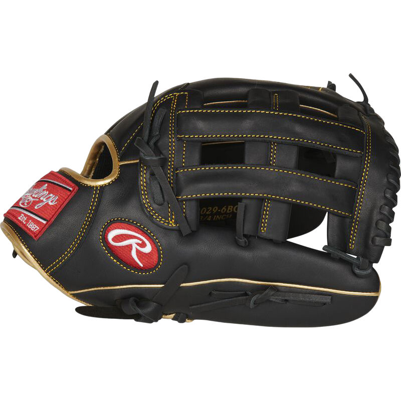 R9 Outfield Glove - 12.75" Pro H-Web, Rawlings R9 Outfield Glove - 12.75" Pro H-Web in black right  profile