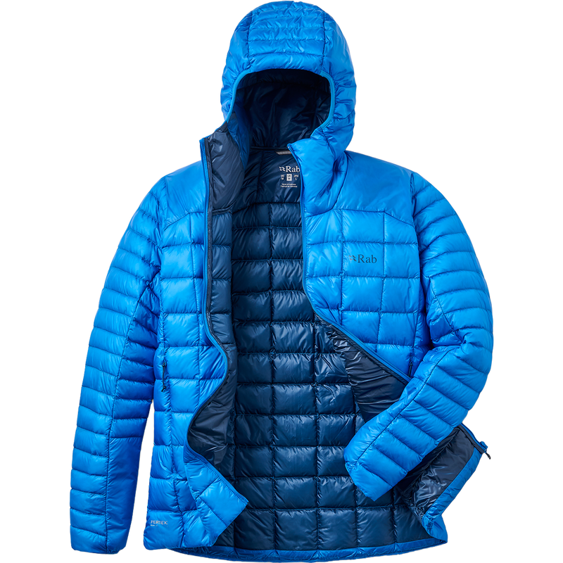 Men's Mythic Alpine Light Jacket, Rab Men's Mythic Alpine Light Jacket in MYB Maya Blue front unzipped