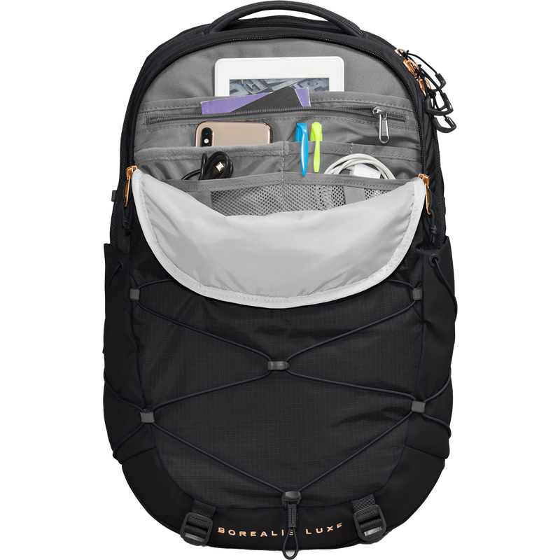 north face borealis luxe navy rose gold backpack TNF Women's Endless Dusk Burnt Coral Lively Athletics or keys Women's Recon Luxe Backpack -
