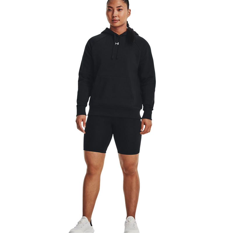 Women's Rival Fleece Hoodie, Under Armour Women's Rival Fleece Hoodie in 001-Black front full length