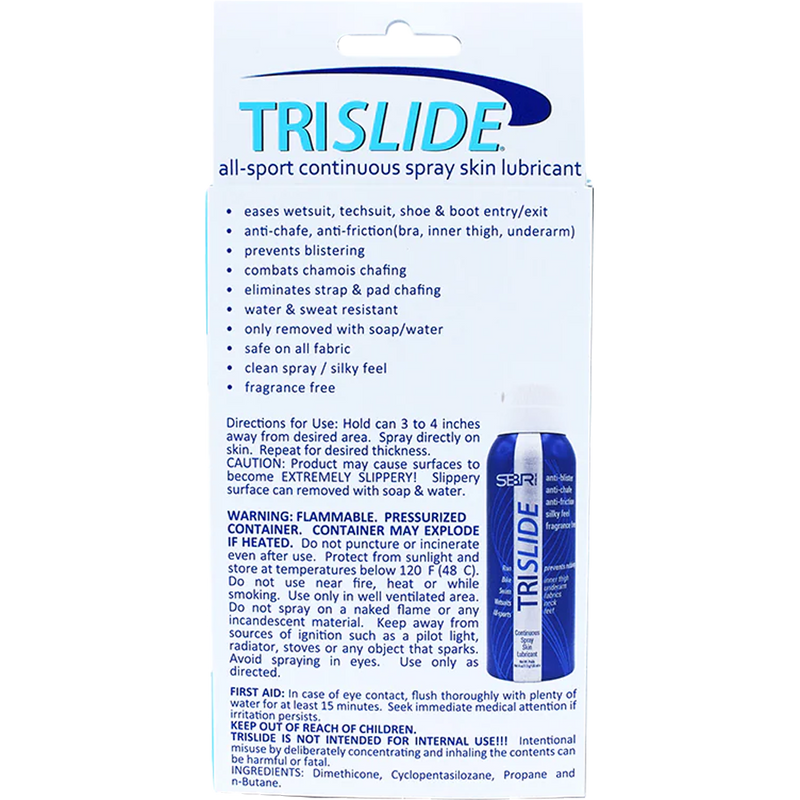 Trislide Continuous Spray Skin Lubricant, TriSwim Trislide Continuous Spray Skin Lubricant back of box