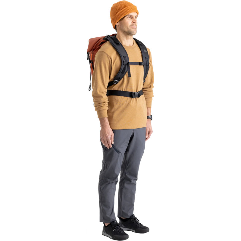 Big River Dry Backpack 50L, Sea to Summit Big River Dry Backpack 50L in Picante Red on model front