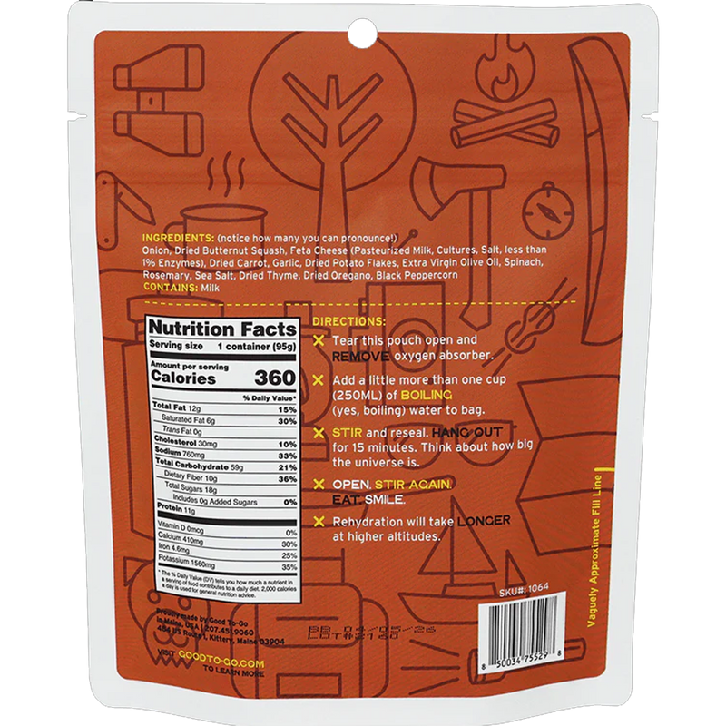 Breakfast Hash (1 Serving), Good To-Go Breakfast Hash back of package