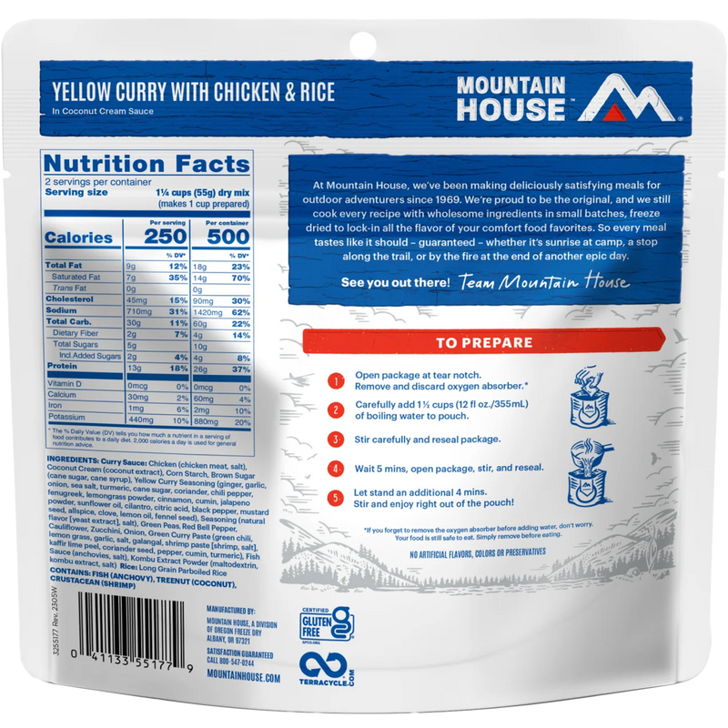 Yellow Curry with Chicken & Rice (2 Servings), Mountain House Yellow Curry with Chicken Rice (2 Servings) back of package
